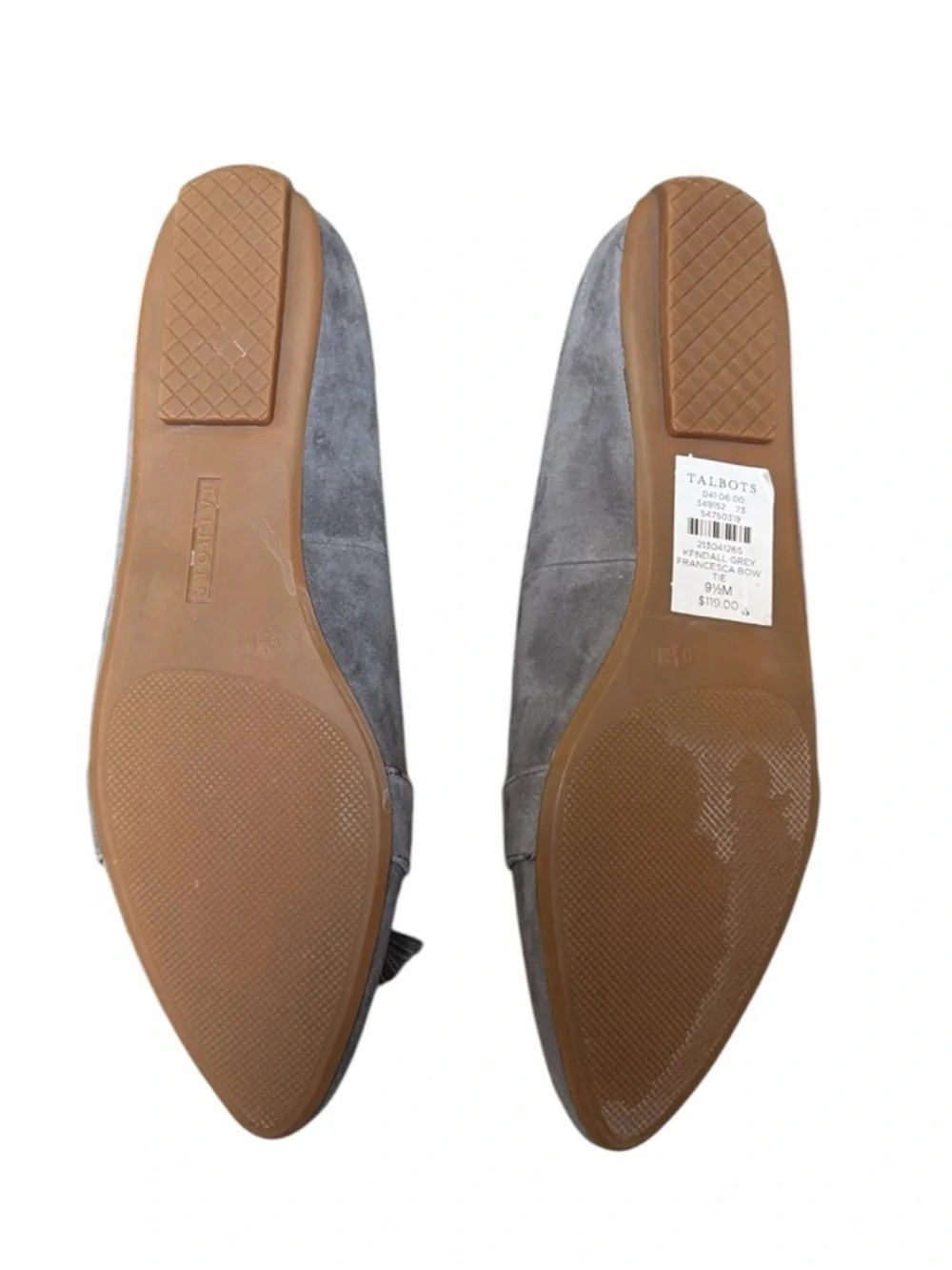 Talbots Kendall Francesca Bow Tie Flats Gray Suede Size 9.5 Pointed Toe